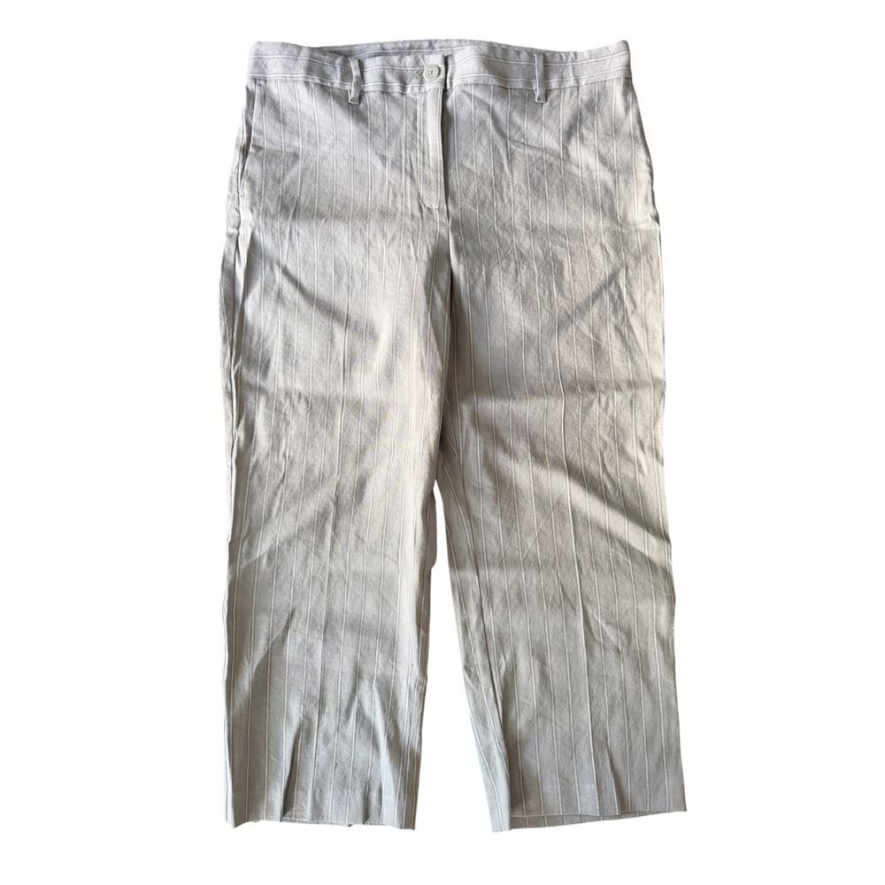NWOT J. Jill Women's 12P Grey Stripe Linen Stretch Ankle Pants | SKU 1084